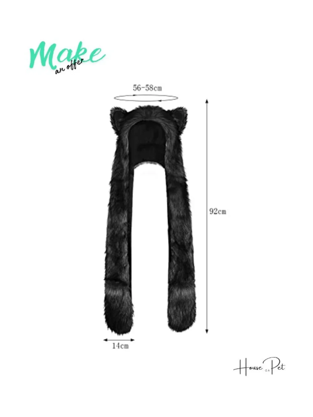 Faux Fur 3-in-1 Animal Hat Scarf Paw Gloves Set Winter Accessory